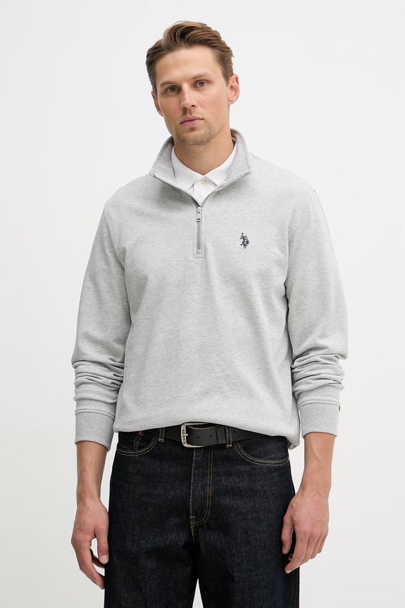 U.S. Polo Assn. hanorac bărbătesc cu bumbac DHM LB 1/4 ZIP uni gri MUP3359