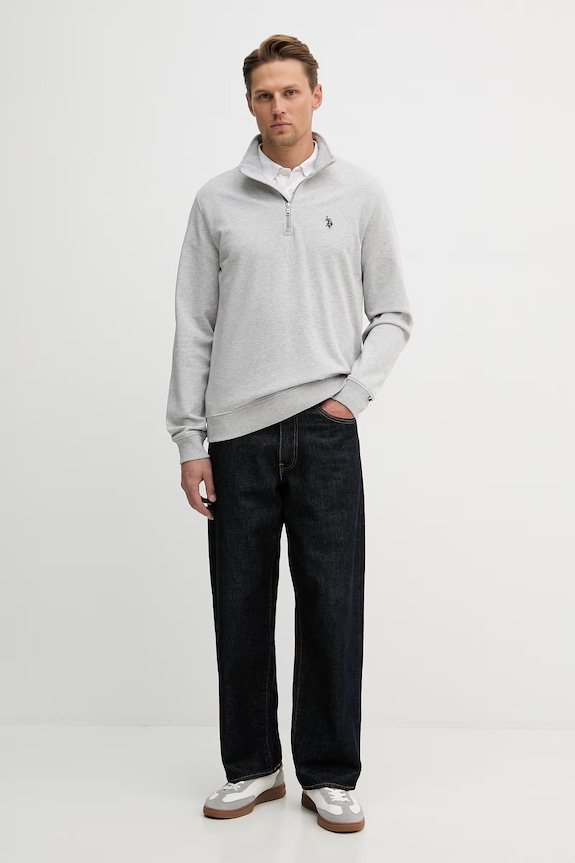 U.S. Polo Assn. hanorac bărbătesc cu bumbac DHM LB 1/4 ZIP MUP3359 gri AA00