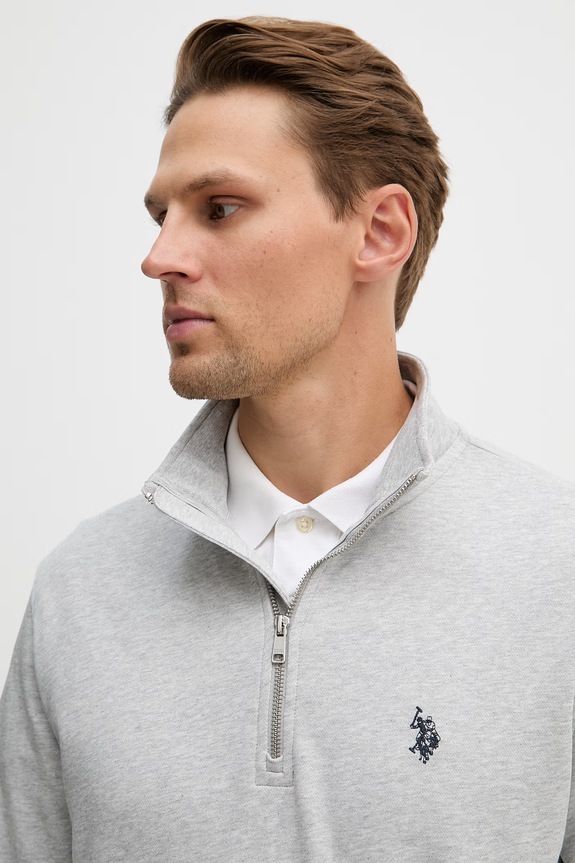 U.S. Polo Assn. hanorac bărbătesc cu bumbac DHM LB 1/4 ZIP gri MUP3359