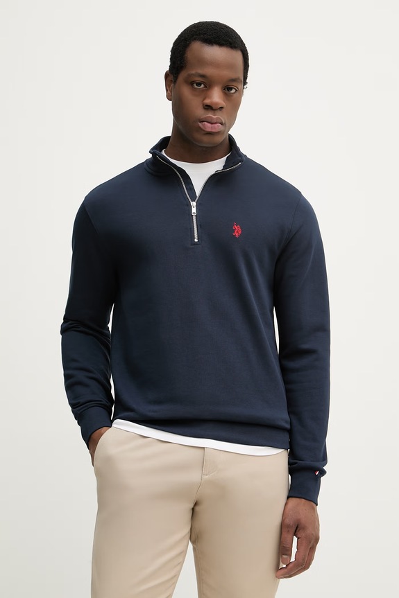U.S. Polo Assn. hanorac bărbătesc cu bumbac DHM LB 1/4 ZIP uni bleumarin MUP3359