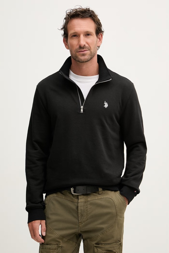 U.S. Polo Assn. hanorac bărbătesc cu bumbac DHM LB 1/4 ZIP negru MUP3359