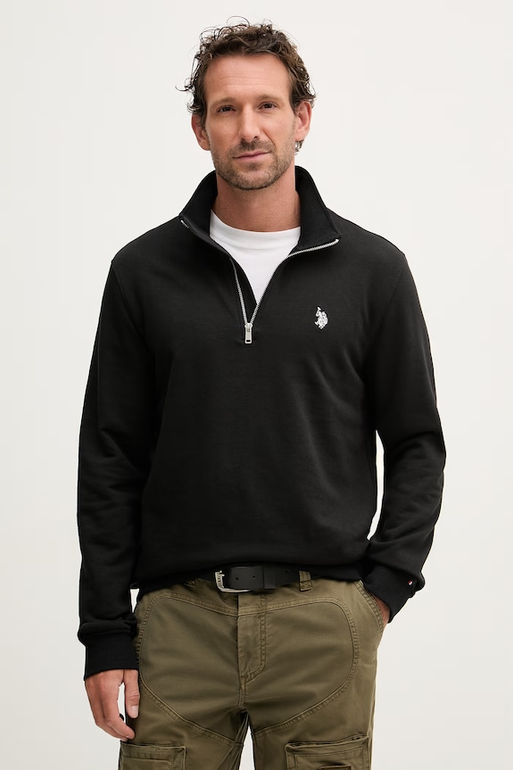 U.S. Polo Assn. hanorac bărbătesc cu bumbac DHM LB 1/4 ZIP negru MUP3359
