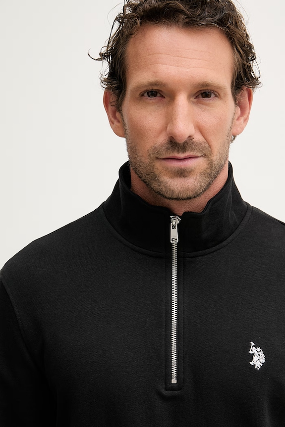 U.S. Polo Assn. hanorac bărbătesc cu bumbac DHM LB 1/4 ZIP negru MUP3359