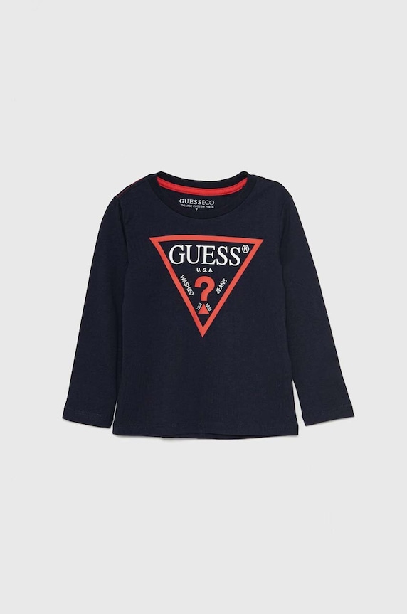 Guess longsleeve bawełniany dziecięcy nadruk granatowy N84I24.K8HM0.9BYH