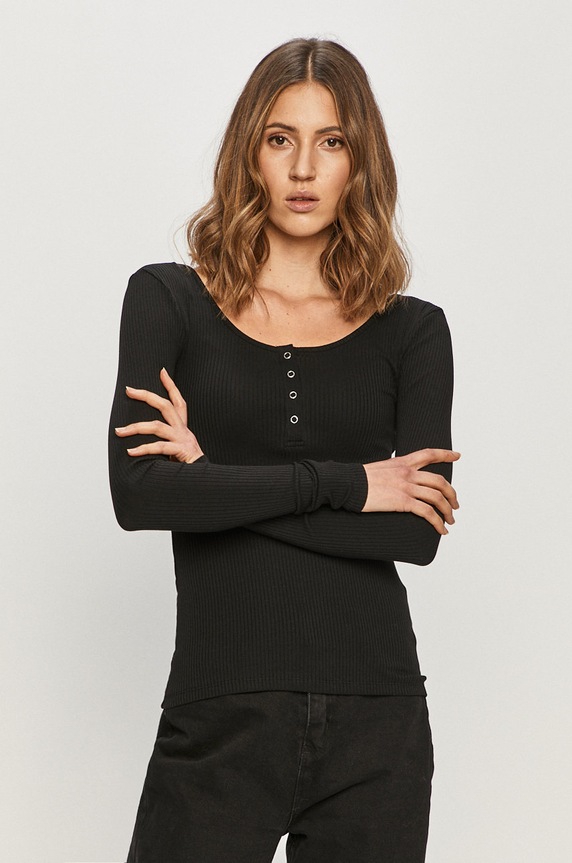 Pieces - Longsleeve bawełna czarny 17101437