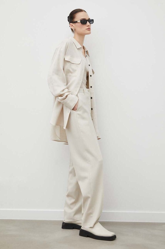 Βαμβακερή μπλούζα με μακριά μανίκια American VintageT-SHIRT ML COL ROND MAS04 μπεζ AA00