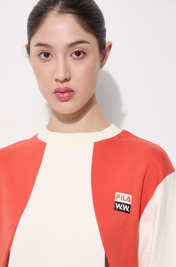 Pamučna majica dugih rukava Wood Wood X Fila bež 688377.B029