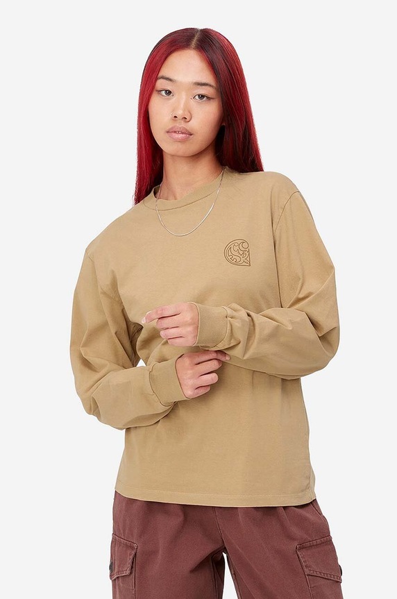 Carhartt WIP cotton longsleeve top Planet friendly brown I030661