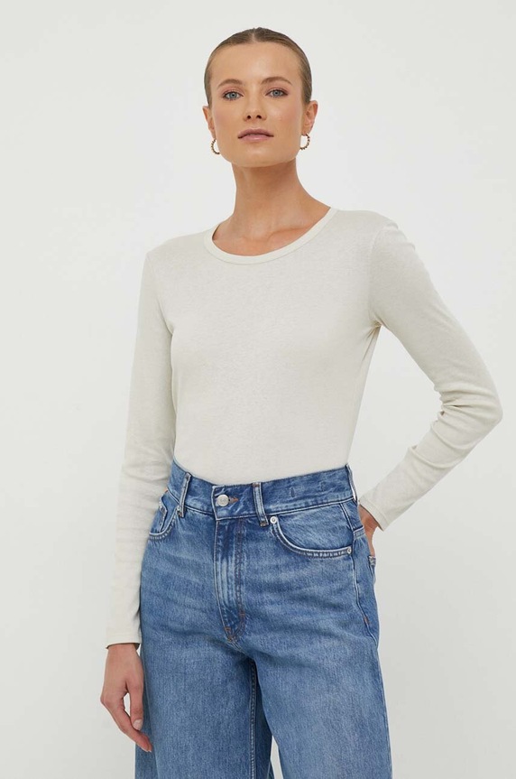 Хлопковый лонгслив United Colors of Benetton хлопок бежевый 3GA2E16F9.152