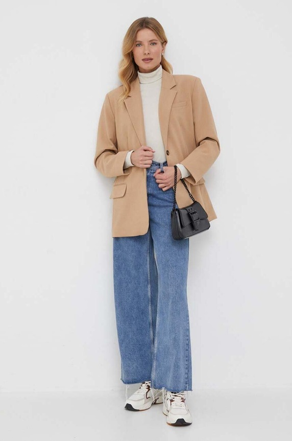 Βαμβακερή μπλούζα με μακριά μανίκια United Colors of Benetton 3GA2E2224.152 μπεζ AA00