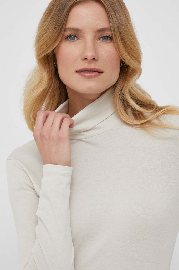 Βαμβακερή μπλούζα με μακριά μανίκια United Colors of Benetton μπεζ 3GA2E2224.152