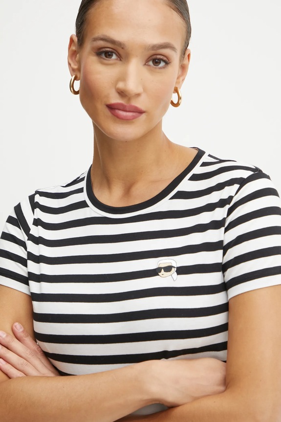 Βαμβακερό μπλουζάκι Karl Lagerfeld IKON μαύρο A1W17099