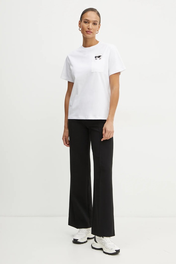 Памучна тениска Karl Lagerfeld IKON A1W17100 бял SS25
