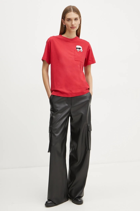 Βαμβακερό μπλουζάκι Karl Lagerfeld IKON A1W17100 κόκκινο SS25