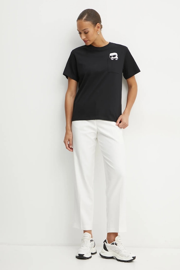 Βαμβακερό μπλουζάκι Karl Lagerfeld IKON A1W17100 μαύρο SS25