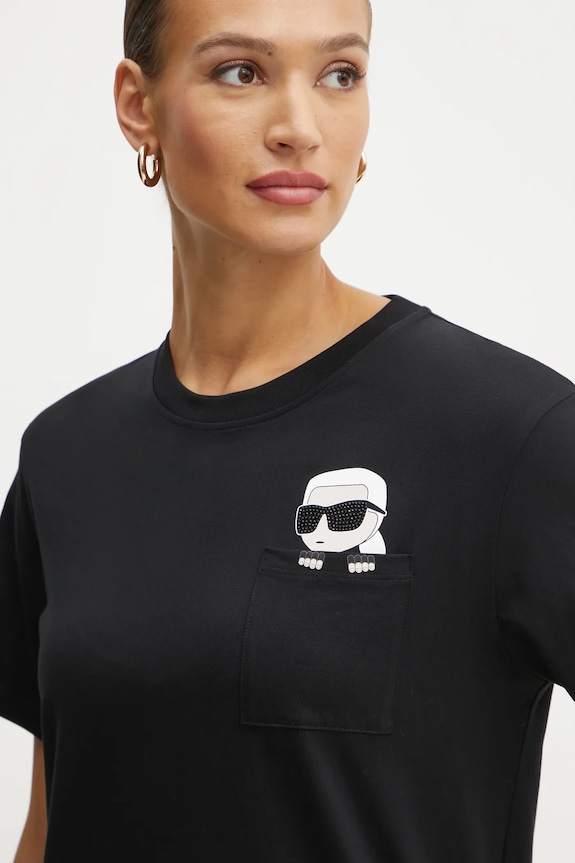 Βαμβακερό μπλουζάκι Karl Lagerfeld IKON μαύρο A1W17100