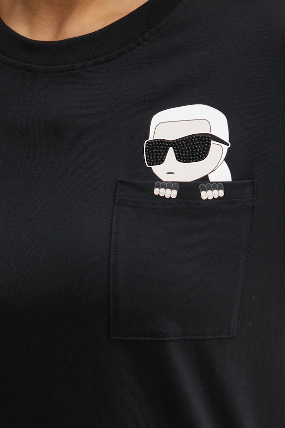 Βαμβακερό μπλουζάκι Karl Lagerfeld IKON A1W17100 μαύρο