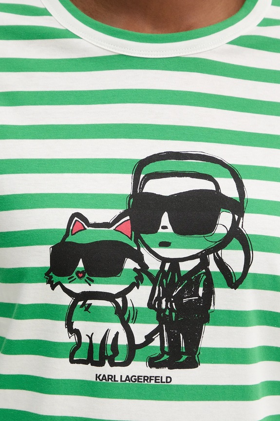 Βαμβακερή μπλούζα με μακριά μανίκια Karl Lagerfeld IKON A1W17137 πράσινο