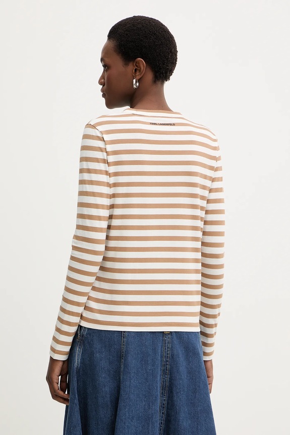 Ρούχα Βαμβακερή μπλούζα με μακριά μανίκια Karl Lagerfeld IKON A1W17137 μπεζ