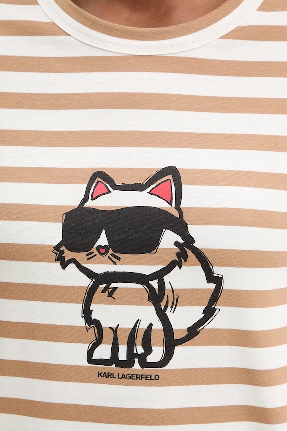 Βαμβακερή μπλούζα με μακριά μανίκια Karl Lagerfeld IKON A1W17137 μπεζ