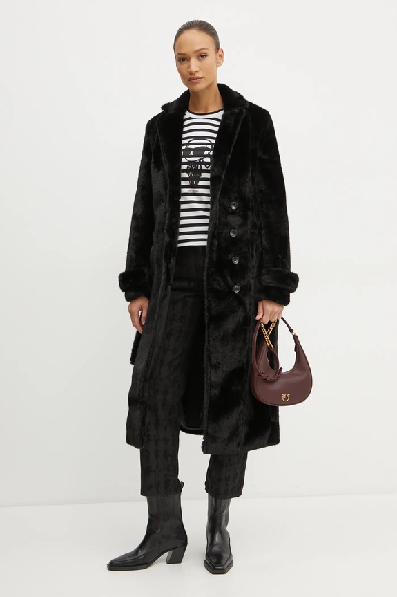 Βαμβακερή μπλούζα με μακριά μανίκια Karl Lagerfeld IKON A1W17137 μαύρο SS25