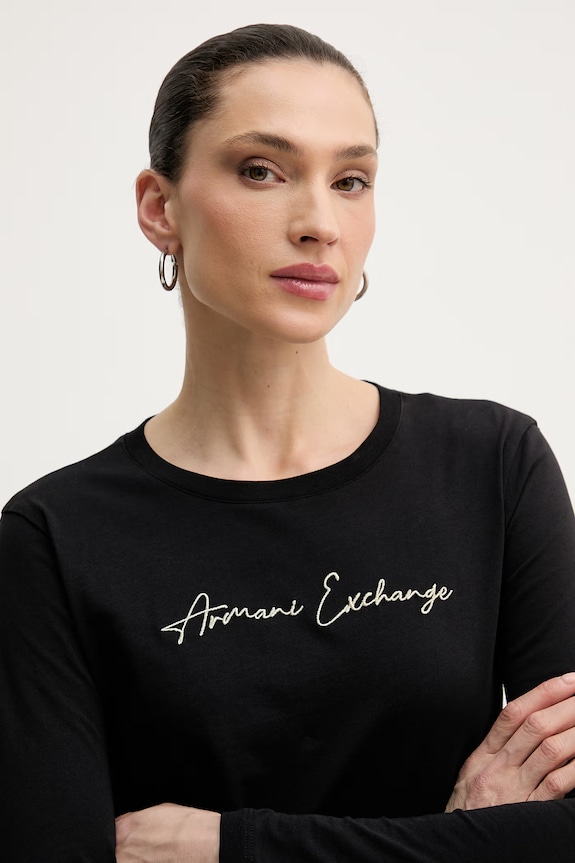 Bavlnené tričko s dlhým rukávom Armani Exchange čierna XW001456.AF10356.NOS