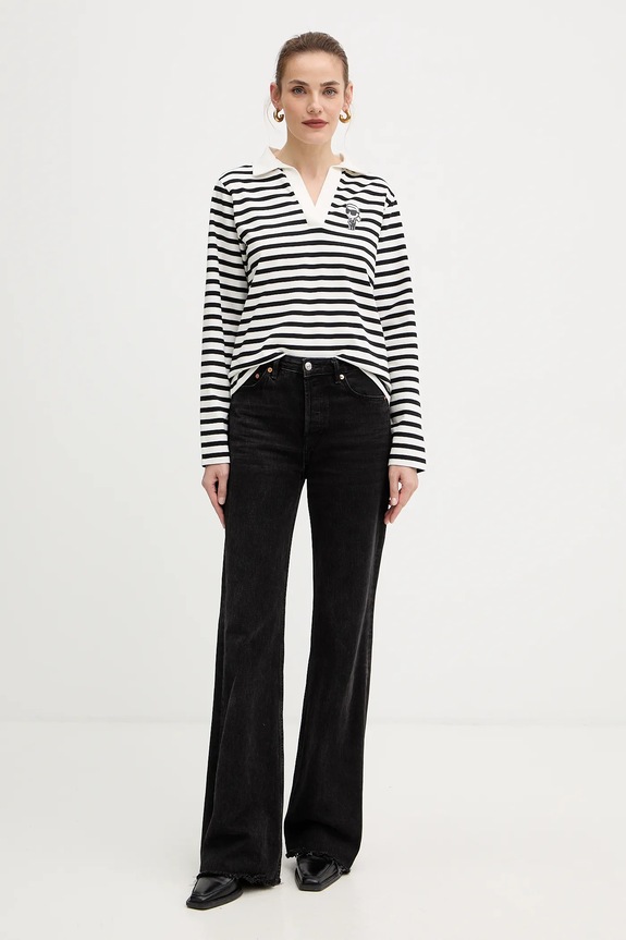 Βαμβακερή μπλούζα με μακριά μανίκια Karl Lagerfeld IKON A4W17081 μπεζ AW25