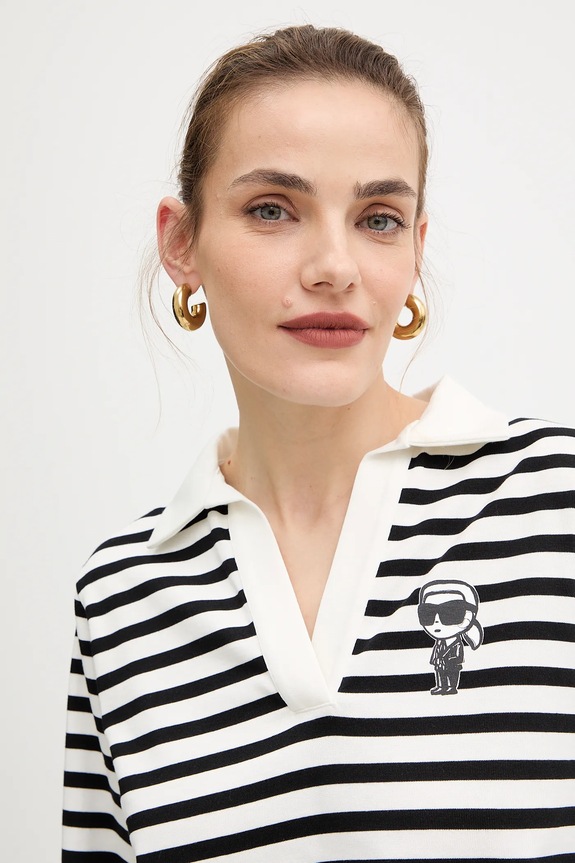 Βαμβακερή μπλούζα με μακριά μανίκια Karl Lagerfeld IKON μπεζ A4W17081