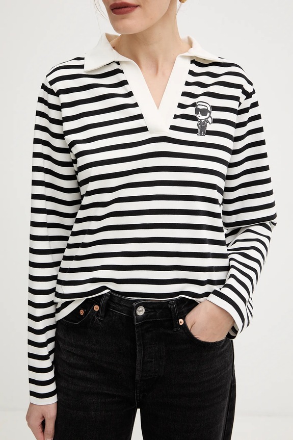 Βαμβακερή μπλούζα με μακριά μανίκια Karl Lagerfeld IKON A4W17081 μπεζ