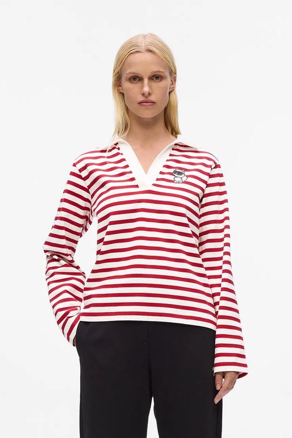 Βαμβακερή μπλούζα με μακριά μανίκια Karl Lagerfeld IKON εμπριμέ κόκκινο A4W17081