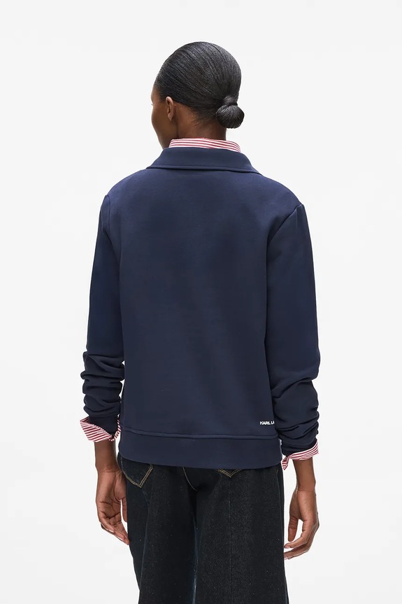 Βαμβακερή μπλούζα με μακριά μανίκια Karl Lagerfeld IKON A4W20073 σκούρο μπλε AA00