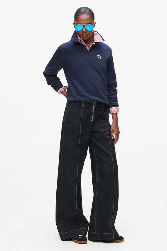 Βαμβακερή μπλούζα με μακριά μανίκια Karl Lagerfeld IKON σκούρο μπλε A4W20073