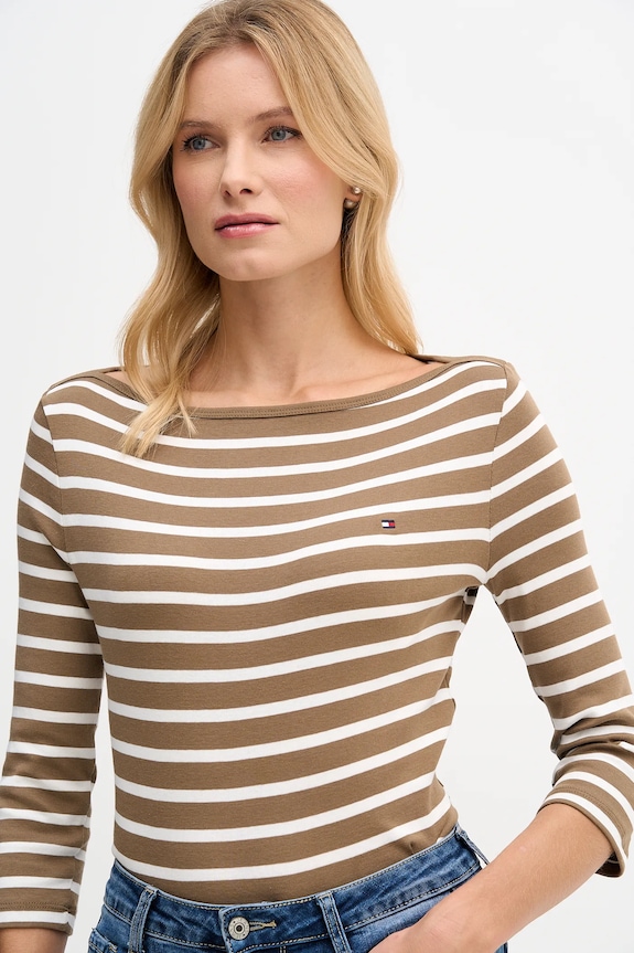 Tommy Hilfiger tričko s dlhým rukávom dámske bavlnené hnedá WW0WW40589.