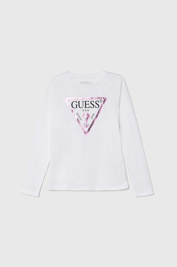 Παιδικό βαμβακερό μακρυμάνικο Guess στάμπα λευκό J84I36.K8HM0.9BYH