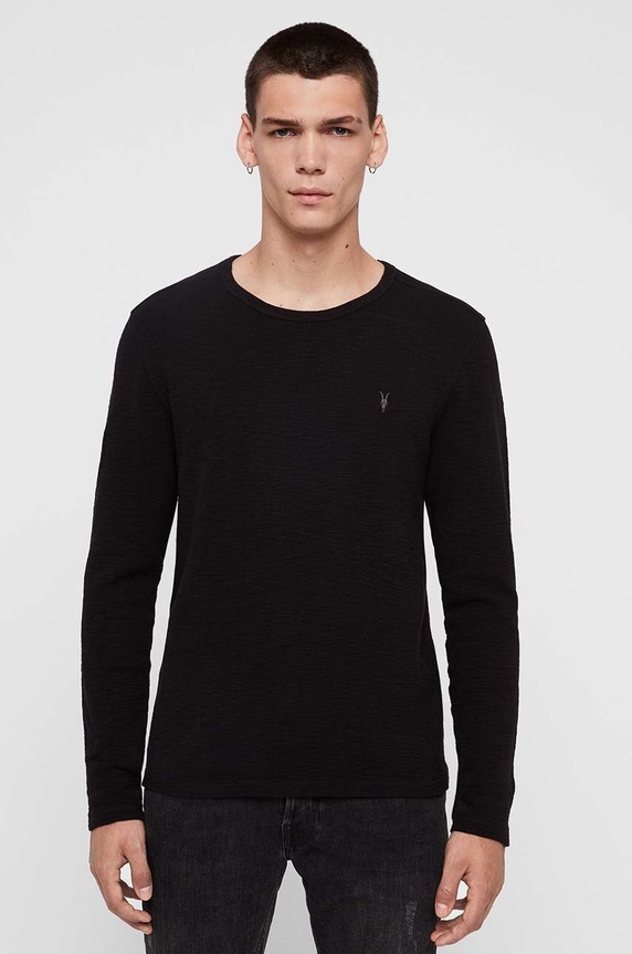 AllSaints - Tričko s dlhým rukávom Muse LS Crew jednofarebný čierna MD021R
