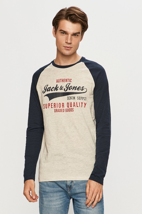 Jack & Jones - Tričko s dlhým rukávom potlač tmavomodrá 12172365