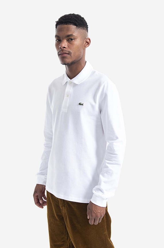 Lacoste tričko s dlouhým rukávem pánské bavlněné hladký bílá L1312.001