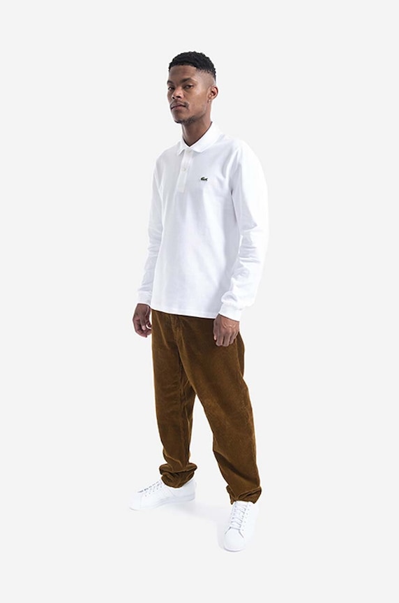 Lacoste tričko s dlouhým rukávem pánské bavlněné L1312.001 bílá SS26