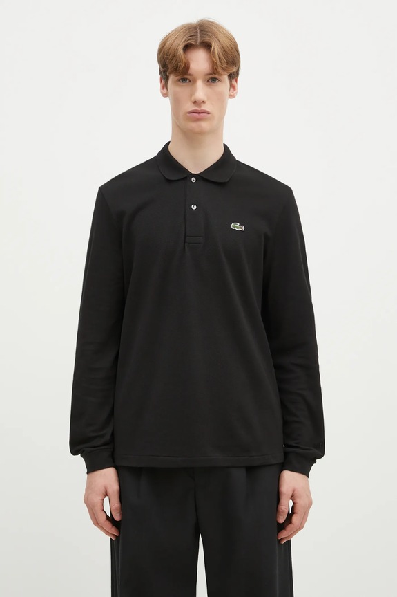 Bavlnené tričko s dlhým rukávom Lacoste regular čierna L1312.031