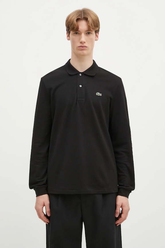 Bavlnené tričko s dlhým rukávom Lacoste regular čierna L1312.031