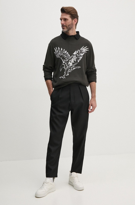 Βαμβακερή μπλούζα με μακριά μανίκια Lacoste L1312 031 L1312.031 μαύρο AW25
