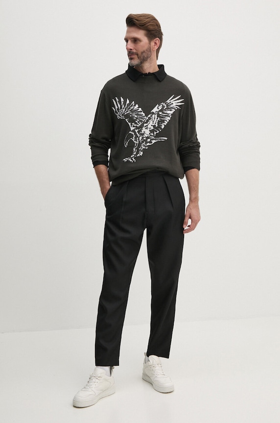 Βαμβακερή μπλούζα με μακριά μανίκια Lacoste L1312 031 L1312.031 μαύρο AW25