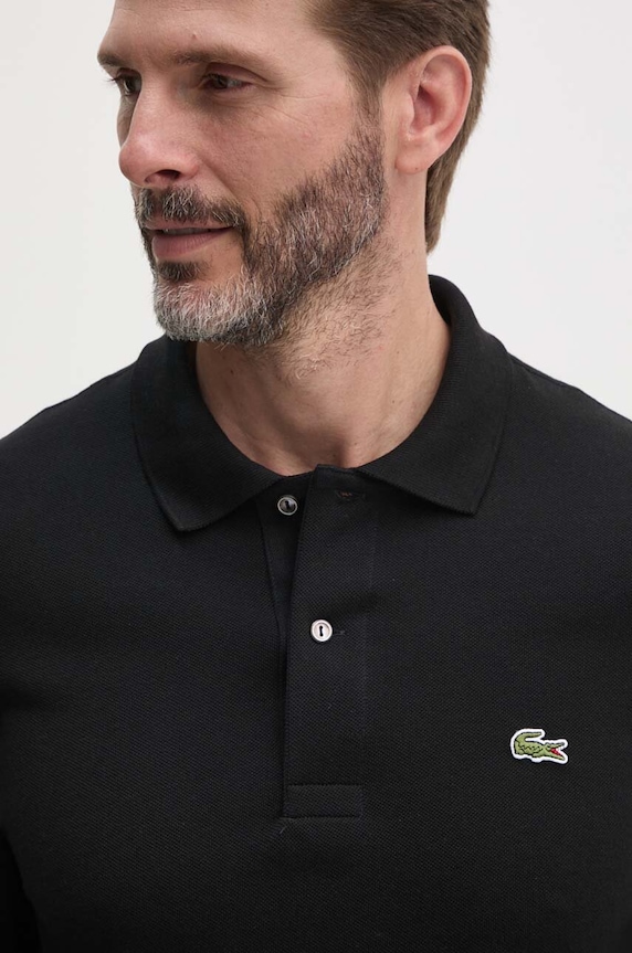 Βαμβακερή μπλούζα με μακριά μανίκια Lacoste L1312 031 μαύρο L1312.031
