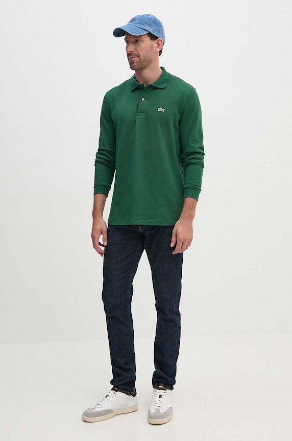Βαμβακερή μπλούζα με μακριά μανίκια Lacoste L1312 132 L1312.032 πράσινο AW25