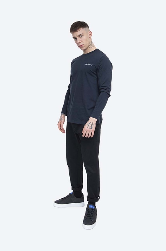 Bavlněné tričko s dlouhým rukávem Wood Wood Peter Longsleeve 12045402.2491 námořnická modř AA00