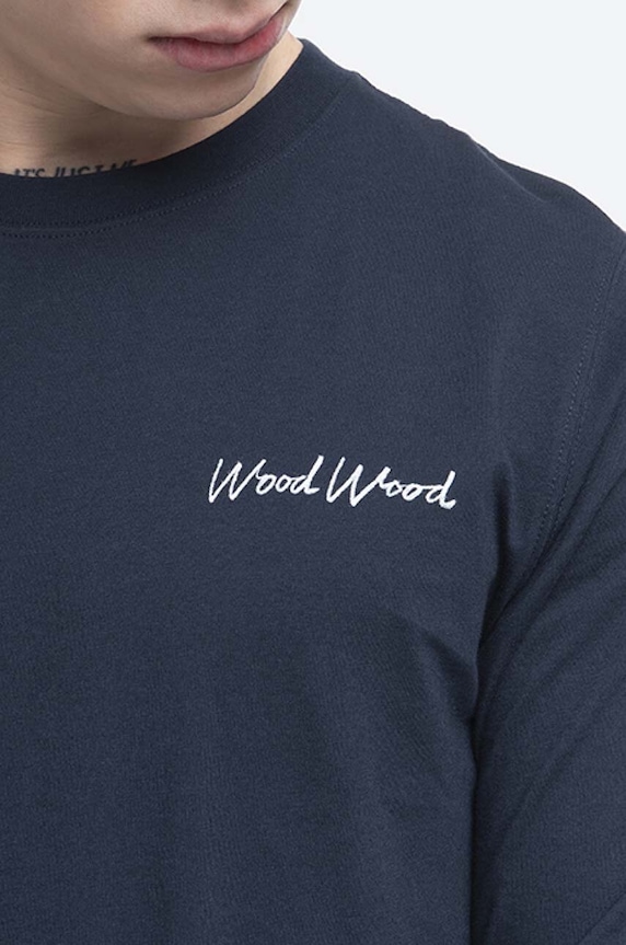 Bavlněné tričko s dlouhým rukávem Wood Wood Peter Longsleeve 12045402.2491 námořnická modř