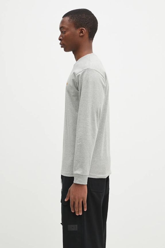Carhartt WIP cotton longsleeve top Chase I026392.GREY.HEATH gray SS26