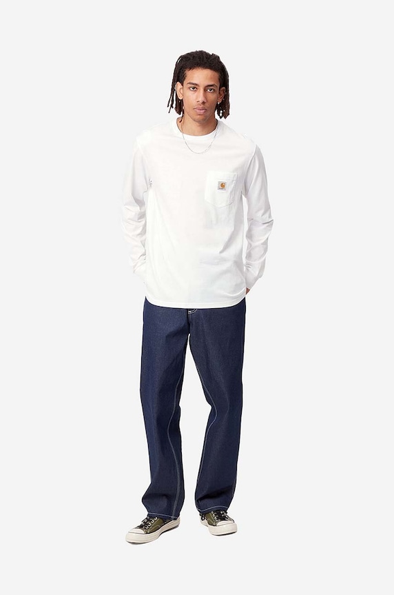 Bavlněné tričko s dlouhým rukávem Carhartt WIP L/S Pocket T-Shirt bílá I030437