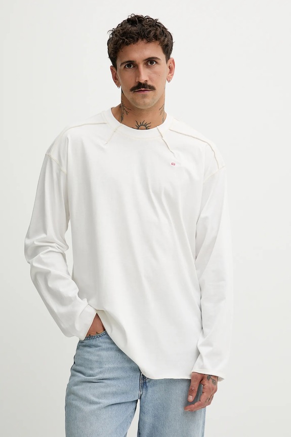 Bavlněné tričko s dlouhým rukávem Diesel T-CRAHOR-BOXT-LS-T1 hladký bílá A19464.0NIAX