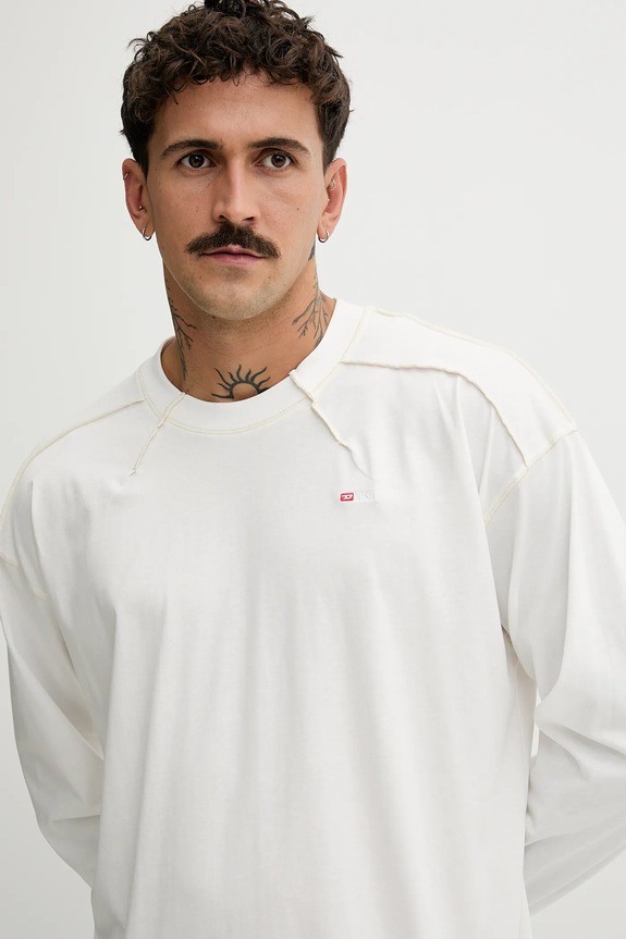 Bavlněné tričko s dlouhým rukávem Diesel T-CRAHOR-BOXT-LS-T1 bílá A19464.0NIAX